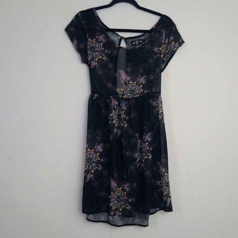 Unique Altered Rare Semi Sheer Tunic Top Wild Wolf Dreamcatcher Print